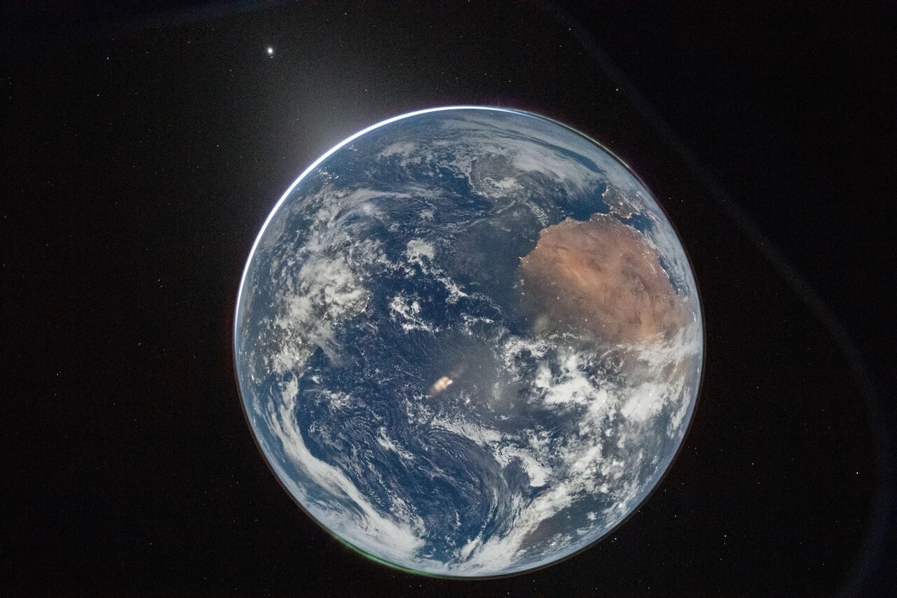 Earth as seen from the Orion spacecraft Integrity during the Artemis II mission